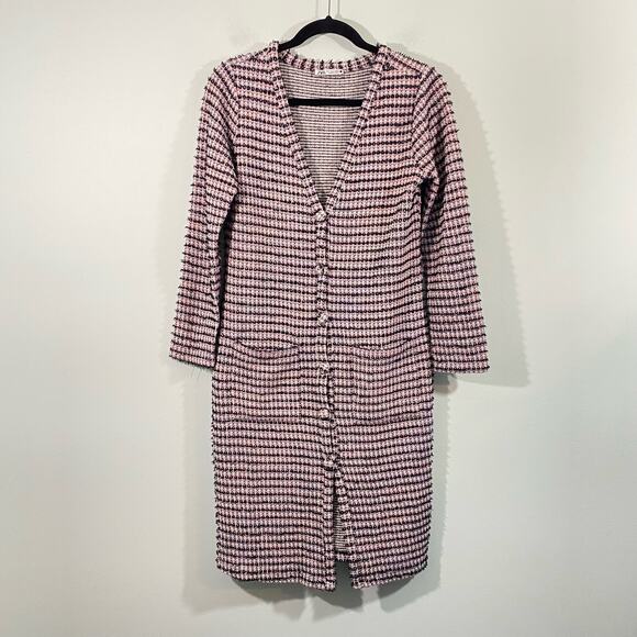 Zara Women's Pink & Black Textured Tweed V-neck Oversized Sweater Dress Size S - Picture 1 of 8